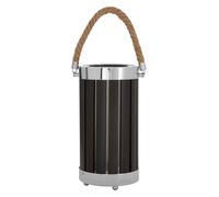 White Slatted Lamp Holder With Nautical Rope Detail, Chrome-Trimmed Cylindrical Lamp, Stylish Small Lamp Interiors by Premier Black One Size