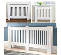 White Slatted MDF Radiator Cover Cabinet | Wall Mounted Traditional Heater Hide-Out Cover | Slatted Shelf Cabinet | Easy Assembly | H 82 x W 112x D 19 Cm