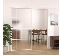 White Sliding Door with Frosted ESG Glass Panel, 102.5x205 cm Aluminum Frame, Interior Privacy Screen for Room Transitions, Quiet Soft Stop Mechanism