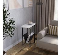 Urbn-Living Urbnliving 58Cm Height Slim Oval Side End White Table With Magazine Newspapers Holder Sling Rack