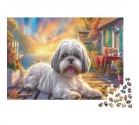 White Small Dog 1000 Piece Jigsaw Puzzle Paper for Adults Seaside Cottage Relaxation Gift Decor Focus 38x26cm/1000pcs