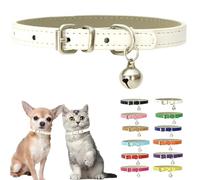 White Small Dog Collar With Bell, PU Leather Kitten Collar For Cats Adjustable Dog Collars For Small Dogs Cute Puppy Collar For Girls Bos Tiny Extra Small Pets Like Chihuahua, S