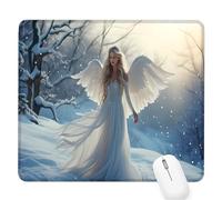 White Small Mouse Mat 15.75×11.81×0.12 inch,2026 New Year Gaming Mousepad Angel Mini Desk Pad with Non-Slip Base and Stitched Edge,for Wireless Mouse,Laptop,Office Home,Washable,Roll-up,Gift Men D-444