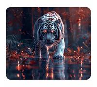 White Small Mouse Mat 250x200x3mm, Gaming Mouse Pad with Non-Slip Rubber Base, Desk Mat with Stitched Edge, Waterproof Wear-Resistant, Mousepad for Gaming Accessories, Gifts for Men, Tiger A-5395