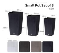 (White, Small Pots Set) Set of 3 Flower pots Tall Planter Rattan Look Plastic Plant Indoor Outdoor