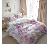 White Small Single Duvet Cover Set for Teens & Adults - Soft Easy Care Microfiber Bedding Cute Unicorn Flower Star, Luxury Reversible Duvet Cover (120 x 150 cm) with 1 Pillowcase 40 x 60 cm