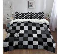 White Small Single Duvet Cover Set for Teens & Adults - Soft Easy Care Microfiber Bedding Minimalist Chessboard Square, Luxury Reversible Duvet Cover (120 x 150 cm) with 1 Pillowcase 40 x 60 cm