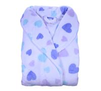 (White, Small - UK 10/12) Slenderella Ladies Heart Pattern Fleece Shawl Collar Dressing Gown