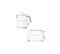 (White) Smeg KLF05 Retro 50's Style Mini Kettle 0.8L & TSF01 2 Slice Toaster Set
