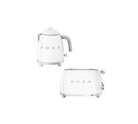 Smeg Klf05 & Tsf03 Retro 50's Style Mini Kettle & 4-Slice Toaster Set In White White