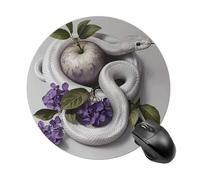 White Snake And Flower Round Mouse Pad, Non-Slip Rubber Base Waterproof Washable, Computer Mouse Mat for Office Gaming Studying, Premium-Textured Durable Portable Circle Mousepad for Desktop PC Notebo