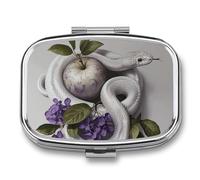White Snake and Flower Travel Pill Organizer - Daily Pill Box to Hold Vitamins, Portable Pill Case Cod Liver Oil Storage Box with 2 Compartment for Pocket Purse