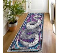 White Snake Print Runner Rug for Hallway, 60x150, Stained Glass Pattern Throw Rug Entrance Gothic Decor Carpet, Washable Non-Slip Rugs Runners for Living Room Bedroom, dS525
