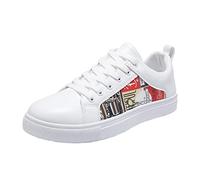 White Sneakers Mens Leather - Mens Casual Shoes Size 9.5 Uk Wide Fit Skate Shoes With Lacing Low-Top Vintage Print Get Connected Sneaker Round Head Walking Trainers Shallow Mouth Breathable Shoe