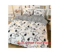 (White Snoopy, 1.8m x 2.2m) Printed Snoopy Water Wash Cotton Bedding Quilt Cover Four Piece Student Use For