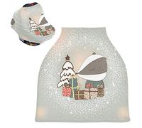 White Snow Fox Bear Stretchy Baby Car Seat Cover,Canopy Nursing Covers,Soft Breathable Windproof Scarf Changepad for Winter Infant Breastfeeding Boys