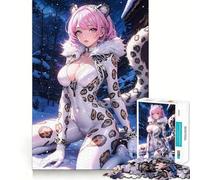 White Snow Leopard Girl 1000 Piece Adult Puzzles Logic Puzzle Play Precision Cut Smooth Edges for Family Gatherings (50x75cm)