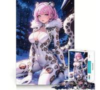 White Snow Leopard Girl Adult Jigsaw Puzzles1000 Pieces Brain Game Gift High Precision Die Cut Relaxing Indoor Group Activity (38x52cm)