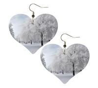 White Snow Tree Leather Earrings for Women Heart Earring Lightweight Dangle Earrings Jewelry Gifts, One Size, No Gemstone