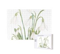 White Snowdrop Flower Botanical Watercolor Painting,300 Pieces Wooden Jigsaw Family Game Jigsaw Puzzles for Adults Teens Home Decor