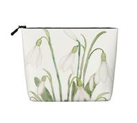 White Snowdrop Flower Botanical Watercolor Painting, Cosmetic Bag Imitation Linen Makeup Bag Portable Travel Toiletry Bag