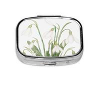 White Snowdrop Flower Botanical Watercolor Painting,Meta Pill Box 2 Compartment Medicine Case,Portable Organizer,Rectangle Meta Portable Organizer Pill Box 2111 Compartment Medicine Case