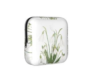 White Snowdrop Flower Botanical Watercolor Painting, Sanitary Pad Storage Bag, Pad Holder Bag with Zipper, Change Purse