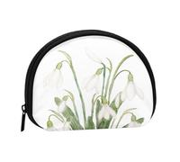 White Snowdrop Flower Botanical Watercolor PaintingSmall Makeup Sanitary Napkin Storage Bag,Women's Cosmetic Coin Purse