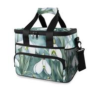 White Snowdrop Flowers Pattern Cooler Bag Thermal Insulated Picnic Bag Large Leakproof Cool Bag Lunch Box for Adult Men Women