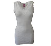 White Snowdrop - Premium Brand Extra Long Thermal Vest V Neck Built Up Shoulder Strap (Medium 10-12) White