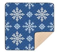 White Snowflake Blue Background Cute Foldable Baby Activity Play Mat for Floor Comfortable Tummy Time Mat for Baby Toddler Infant, 50'' x 50''