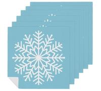 White Snowflake Cloth Napkins Set of 6, Square Premium Reusable Washable Polyester Table Linen Napkin for Dinner Party