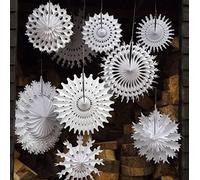 White Snowflake Decorations Christmas Paper Snowflake Hanging Fans Decor Winter Wonderland Party Decorations with Frozen Snowflakes Garland Star Hanging for Xmas Winter Wedding Birthday (Set of 12)