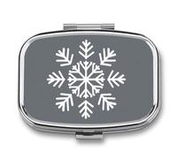 White Snowflake Line Drawing on Gray Pill Box 2 Compartment Portable Medicine Pill Case Travel Pill Organizer for Pocket Purse