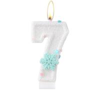 White Snowflake Number 7 Candle, Glitter 7th Birthday Cake Candle, White Frozen Number Candle, SnowflakeThemed Party Decoration Topper for Girls