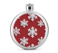 White Snowflake on Red Pattern Christmas Stainless Steel Hip Flask for Liquor, Round Pocket Portable Wine Flask for Drink 5 Oz
