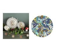 White Snowflake Paper Fan 3pk & Blue Marble Plates Bundle