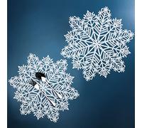 White Snowflake Placemats Sets of 12 Laminated Metallic Vinyl Round 15 inch Diameter Winter Festival Table Decorations for Holiday Christmas Party Feast by Snowkingdom