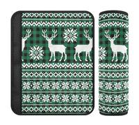 White Snowflakes Deer Green Buffalo Plaid Seat Shoulder Protector Belt Pad Cushion Car Seat Shoulder Pads for Kids 2 Pieces 10 * 7.7in