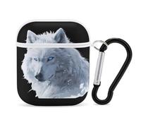 White Snows Wolf With Blue Eyes PC Headphone Case for AirPods 1 And 2 Earphone Cover Earbuds Accessories with Keychain