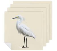 White Snowy Heron Printed Cloth Napkins Washable Reusable Table Decorative Napkin for Parties Weddings 4 PCS