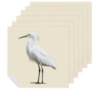 White Snowy Heron Printed Cloth Napkins Washable Reusable Table Decorative Napkin for Parties Weddings 6 PCS