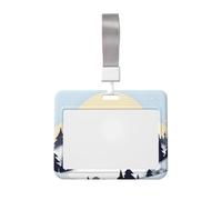 White Snowy Mountains Id Badge Holder with Lanyard-Horizontal Card Protector, Clear Abs Hard Shell for Work Office Events