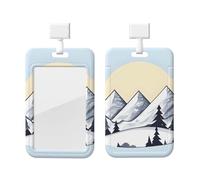 White Snowy Mountains ID Badge Holder with Lanyard-Vertical Card Protector Clear ABS Hard Shell, Retractable Reel for Work Office