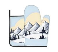 White Snowy Mountains Insulated baking set, a 2-piece oven mitt and potholder set suitable for microwaving, baking, and grilling.