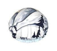 White Snowy Mountains Print Shower Cap â€“ Double Layer Bath Hair Cap with Elastic Band Lining, Ideal for Home Spa, Hotel, and Travel