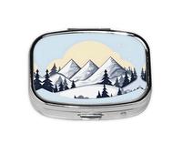 White Snowy Mountains Square mini Pill Box, Travel Pill Box, can be Put into Wallet or Pocket to Store a Variety of Small Items
