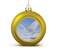 White Snowy Owl Christmas Ball Ornaments - Golden Shatterproof Plastic Vintage Rustic Xmas Tree Decorations Pendant for Family Holiday Wedding Party Xmas Hanging Decoration