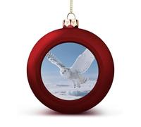 White Snowy Owl Christmas Ball Ornaments - Red Shatterproof Plastic Vintage Rustic Xmas Tree Decorations Pendant for Family Holiday Wedding Party Xmas Hanging Decoration