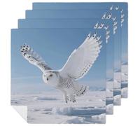 White Snowy Owl Cloth Napkin 4 PCS Table Dinner Napkins Washable & Reusable Cloth Napkins Washable Tablecloth for Party, Wedding, Lunch, Dinners, Banquet, Christmas